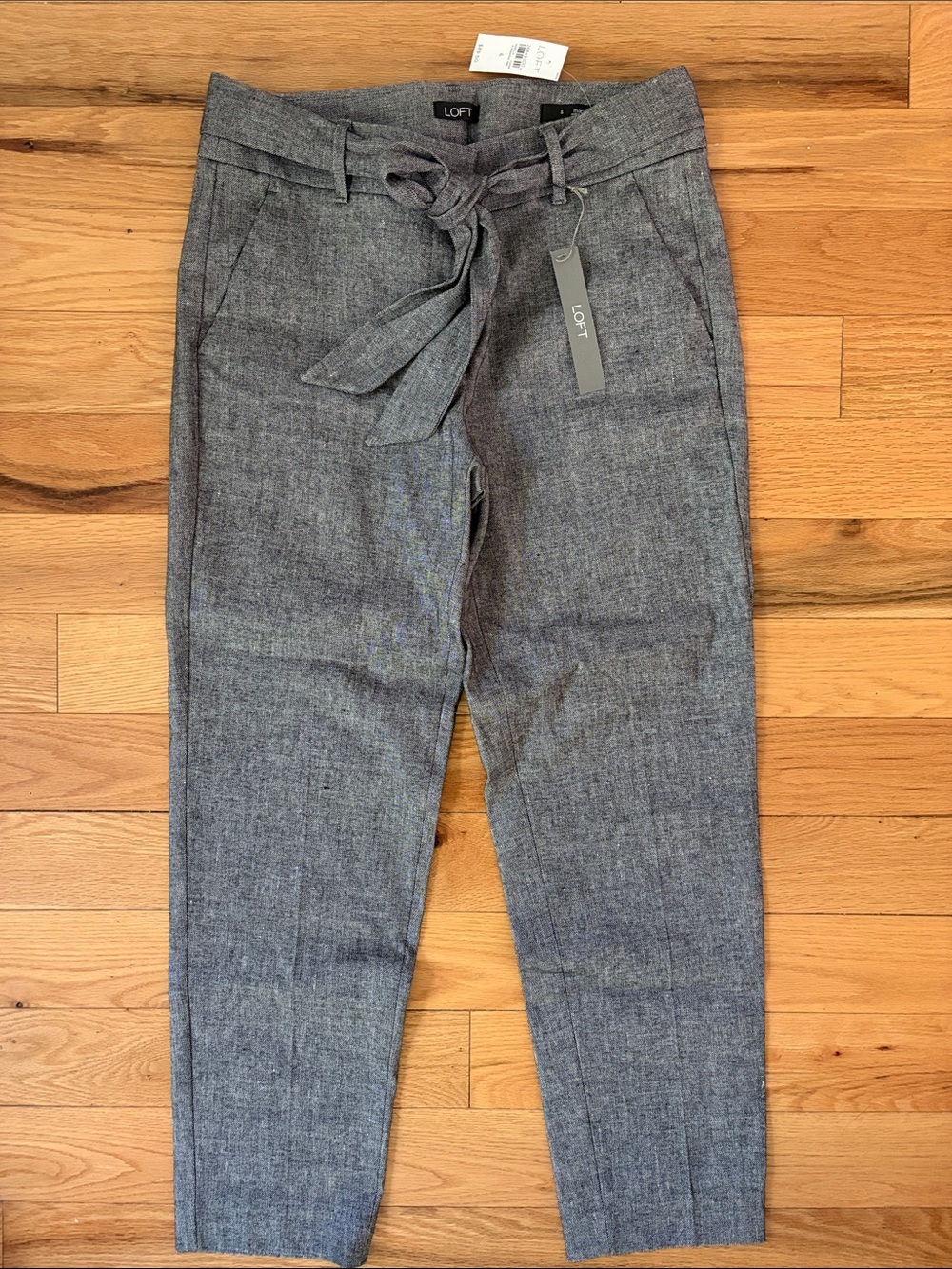 LOFT Gray Tie-Waist Chinos Marisa slim through the leg brand new business dress